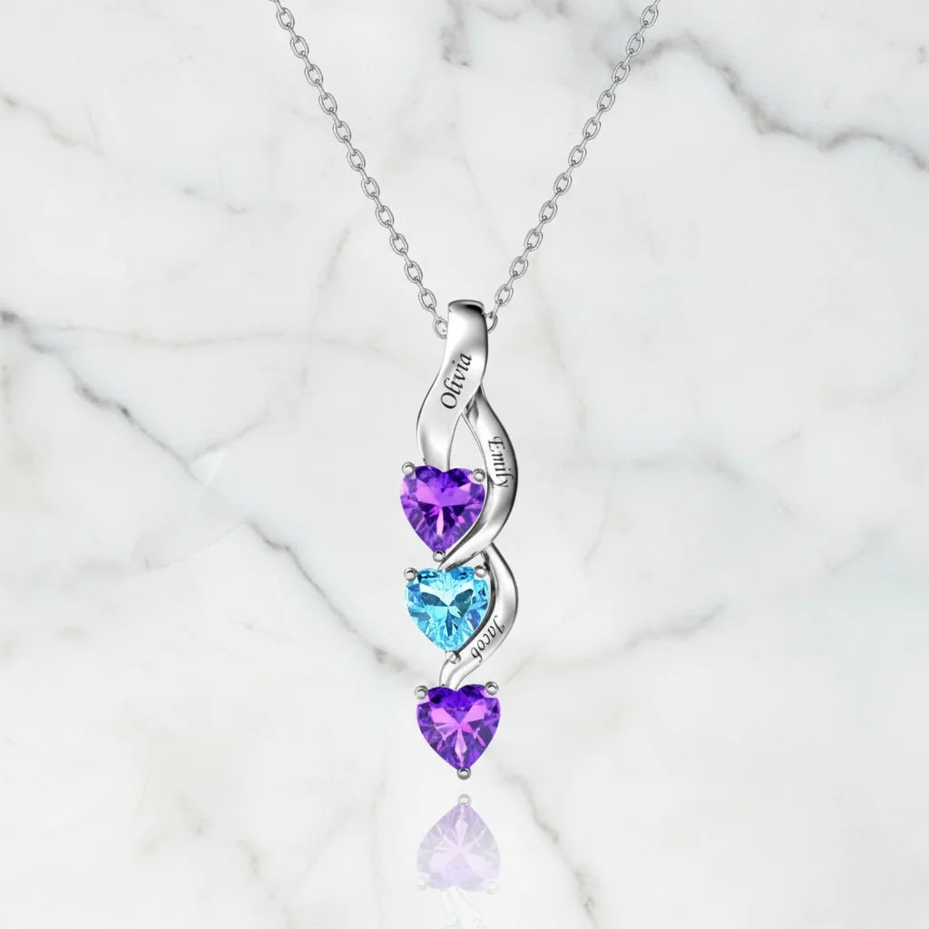 Personalised Intertwined Hearts Necklace for Mum - 3 Birthstones & Names