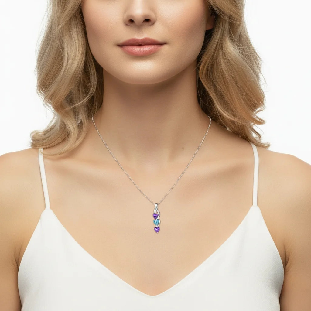 Personalised Intertwined Hearts Necklace for Mum - 3 Birthstones & Names