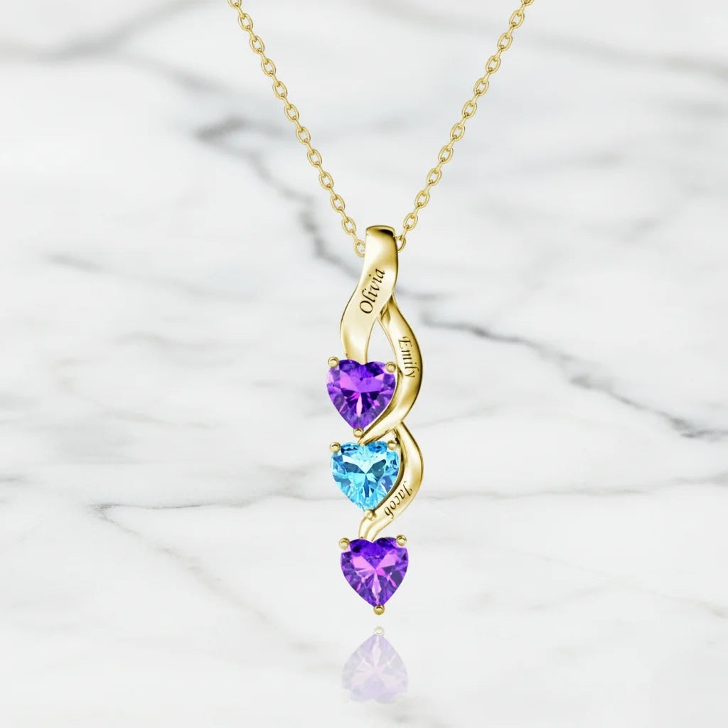 Personalised Intertwined Hearts Necklace for Mum - 3 Birthstones & Names