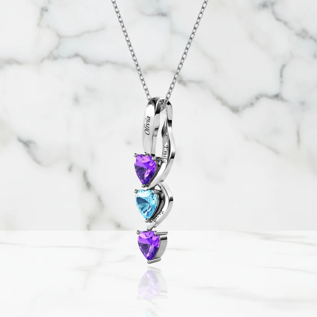 Personalised Intertwined Hearts Necklace for Mum - 3 Birthstones & Names