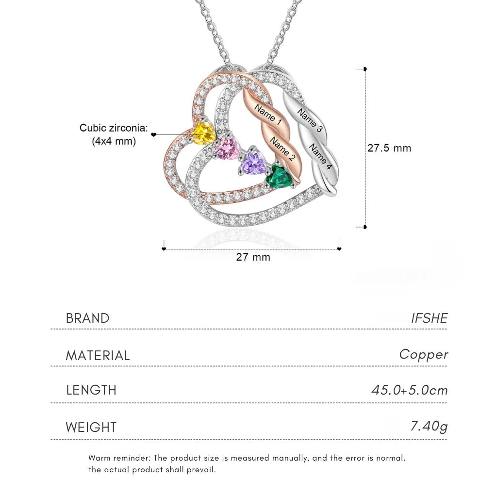 Personalised Intertwined Hearts Necklace with Birthstones & Engraved Names