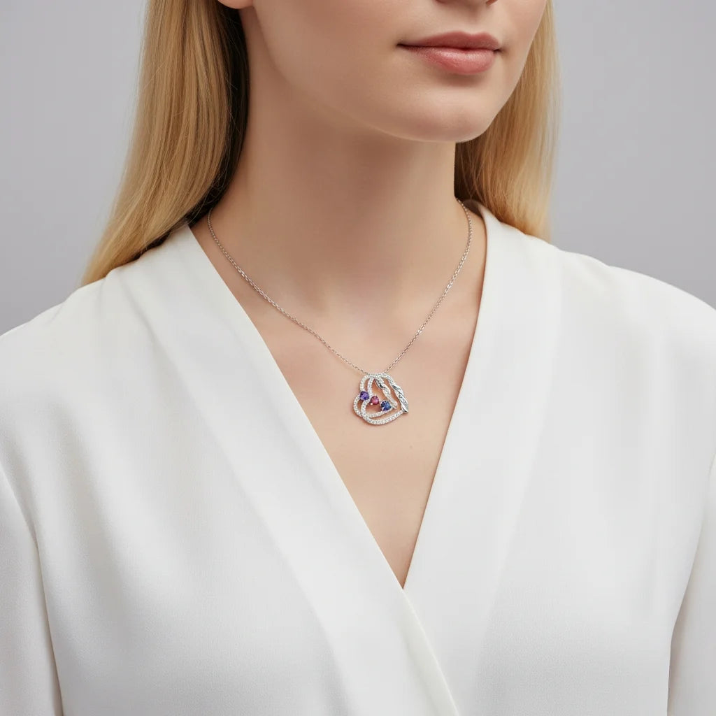 Personalised Intertwined Hearts Necklace with Birthstones & Engraved Names