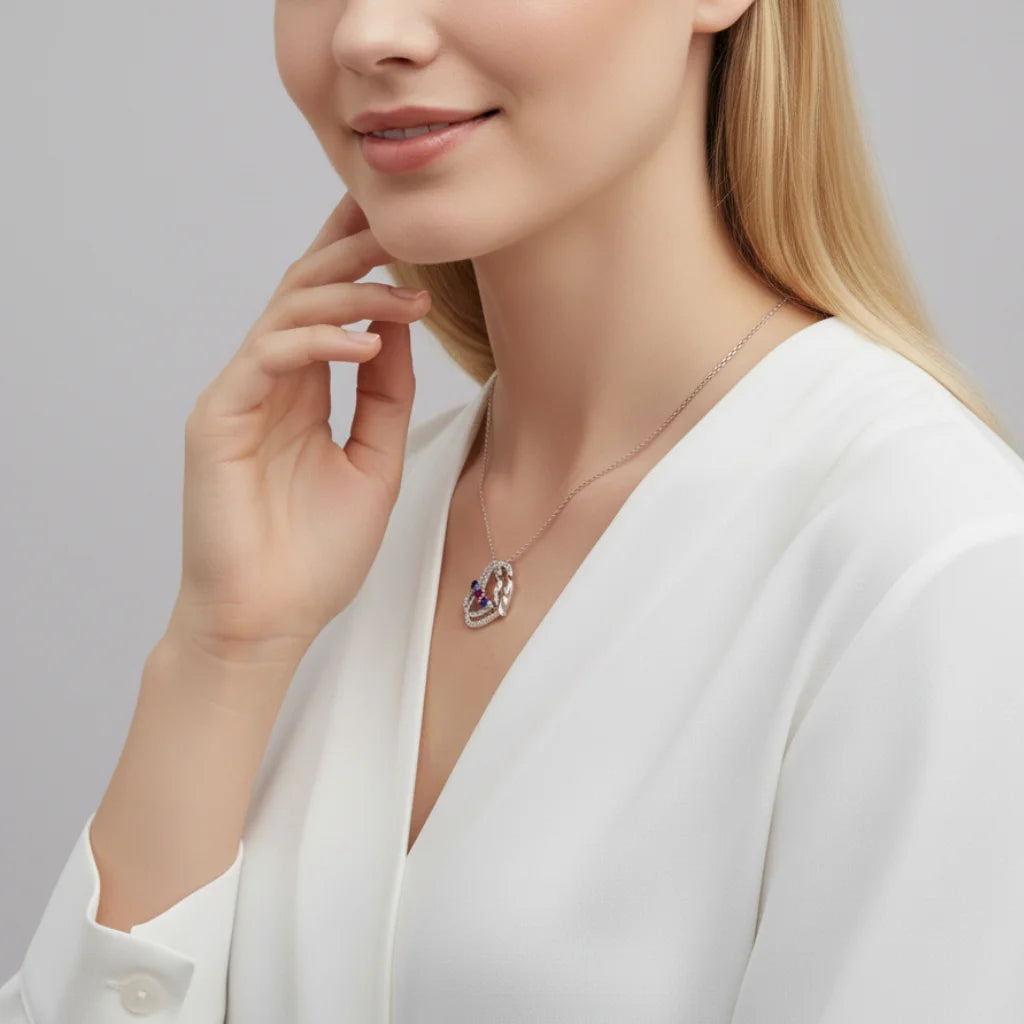 Personalised Intertwined Hearts Necklace with Birthstones & Engraved Names