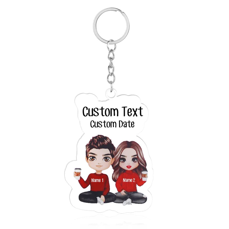 Personalised Keyring with Couple Cartoon | Personalised Year/Names/Text