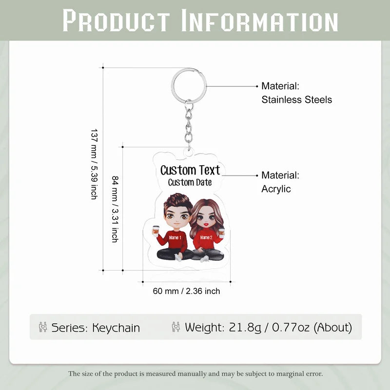 Personalised Keyring with Couple Cartoon | Personalised Year/Names/Text