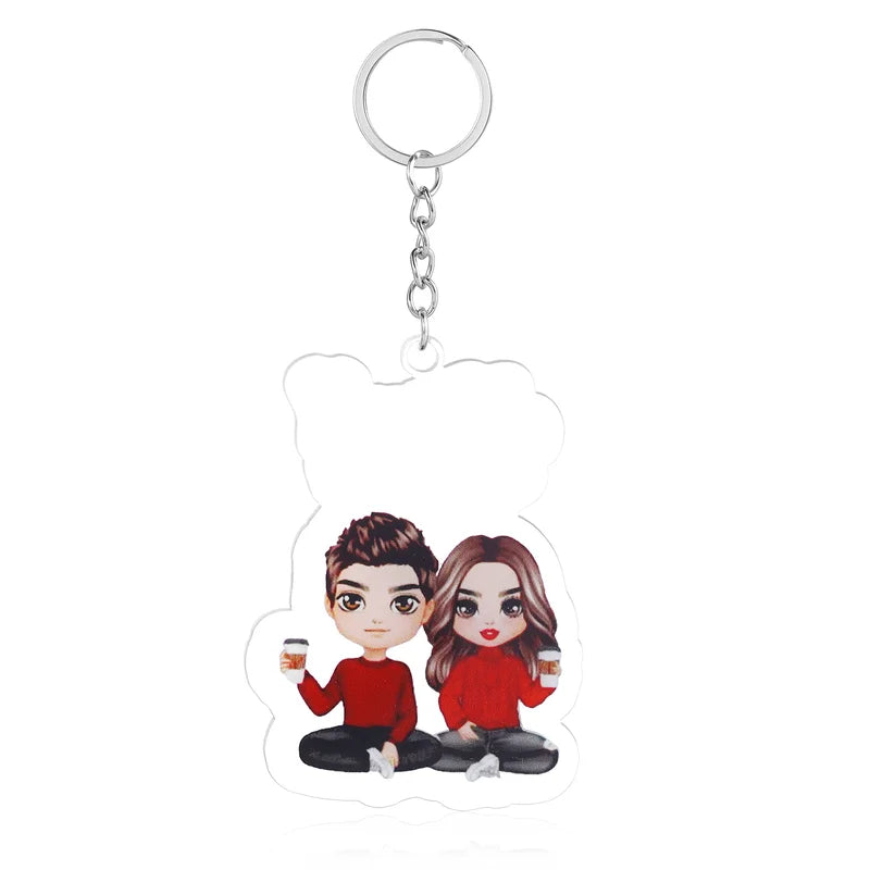 Personalised Keyring with Couple Cartoon | Personalised Year/Names/Text