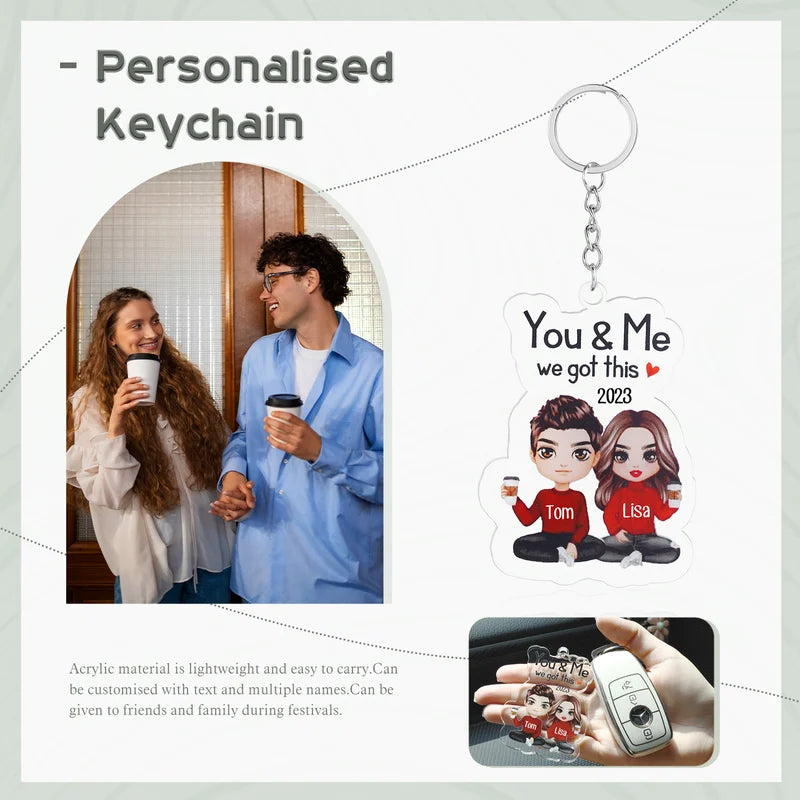 Personalised Keyring with Couple Cartoon | Personalised Year/Names/Text