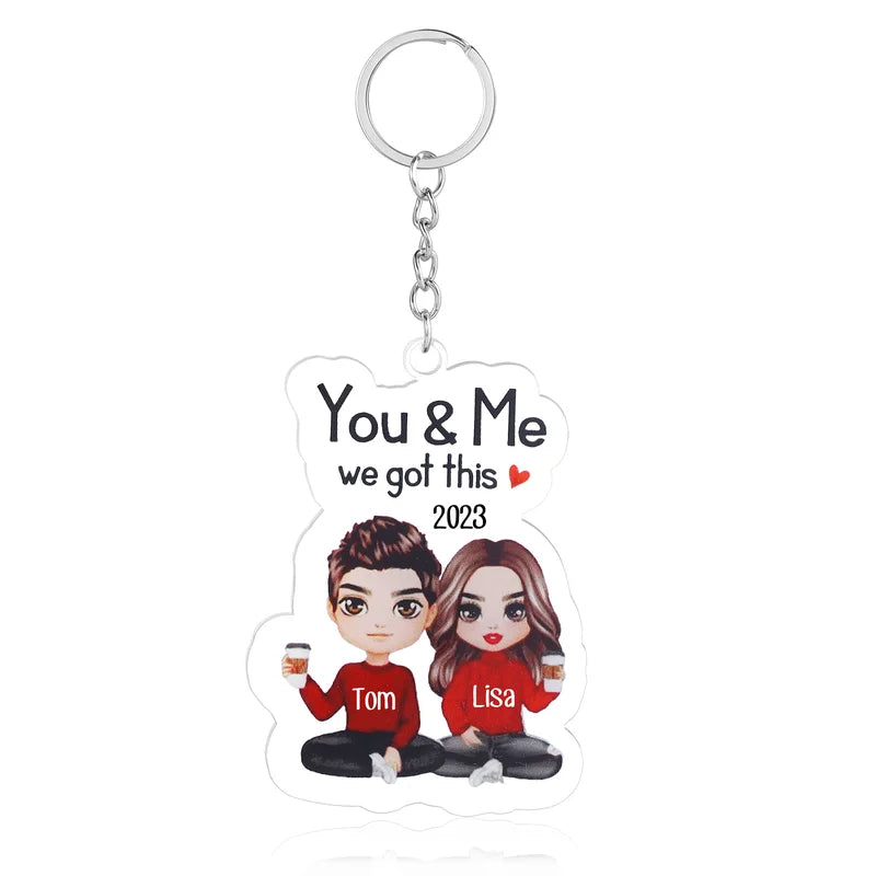 Personalised Keyring with Couple Cartoon | Personalised Year/Names/Text