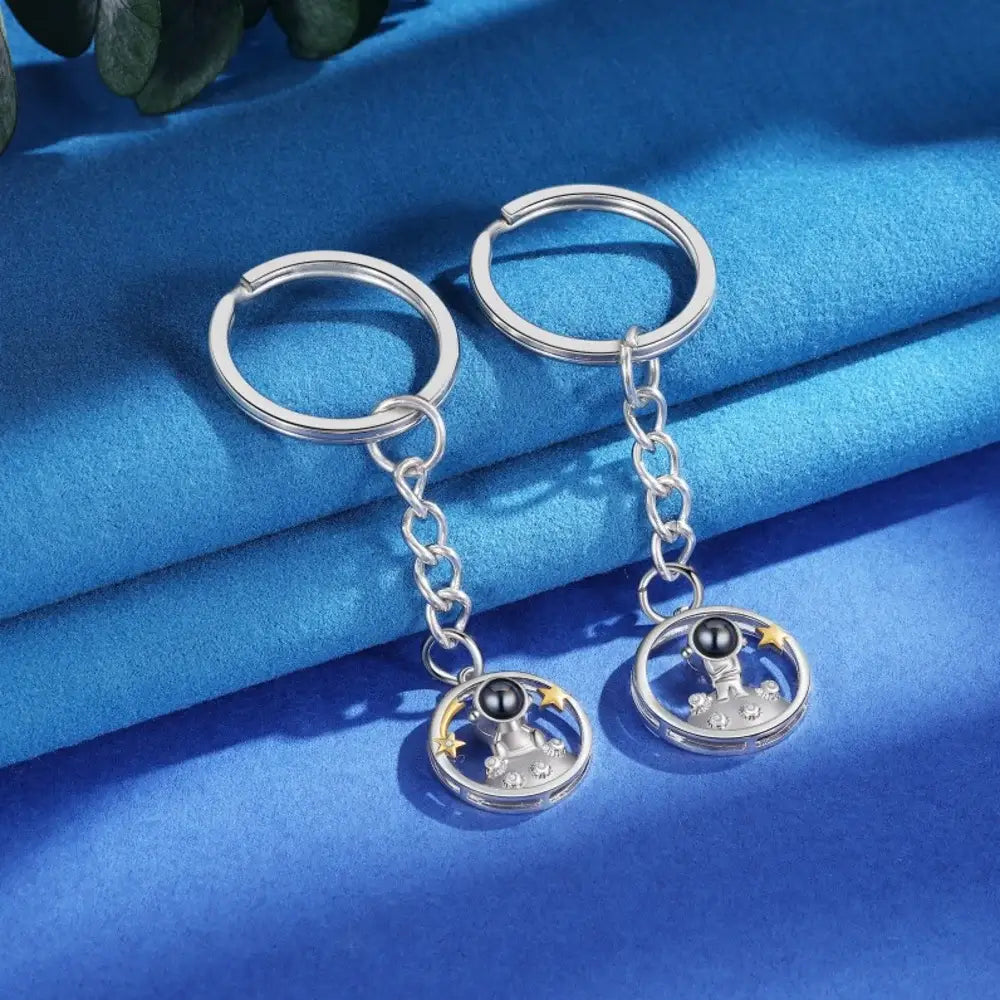 Personalised Keyrings with Photo Projection Charm, Customised Couple Keyrings, Matching Keyrings for Couple