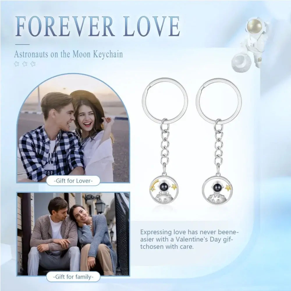 Personalised Keyrings with Photo Projection Charm, Customised Couple Keyrings, Matching Keyrings for Couple