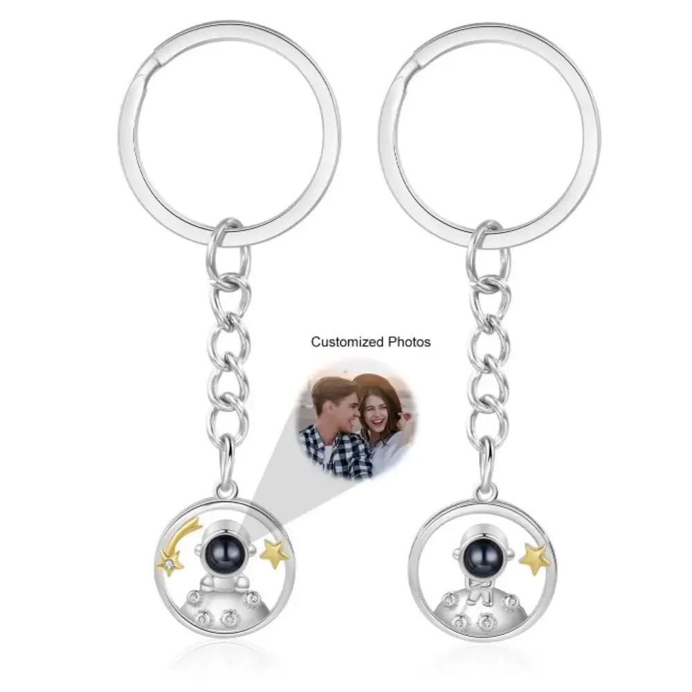 Personalised Keyrings with Photo Projection Charm, Customised Couple Keyrings, Matching Keyrings for Couple