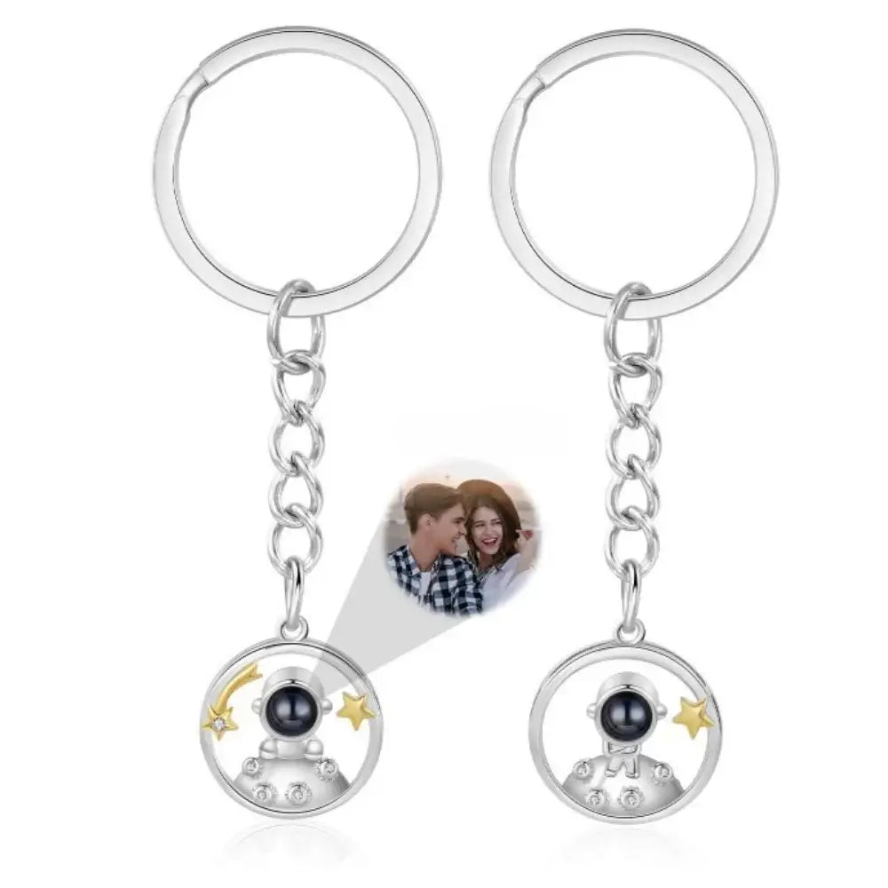 Personalised Keyrings with Photo Projection Charm, Customised Couple Keyrings, Matching Keyrings for Couple