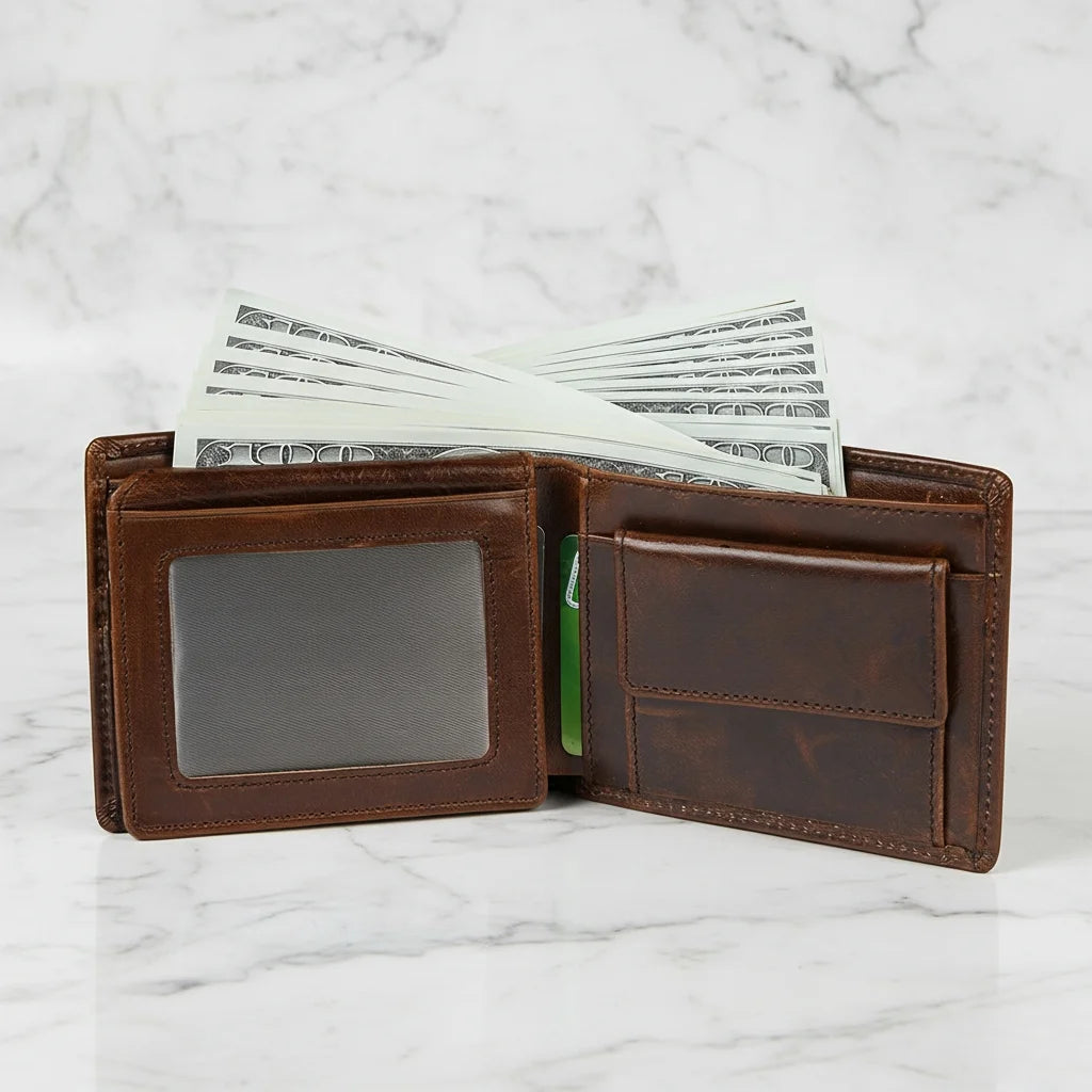 Classic Brown Personalised Leather Wallet for Men – Engrave with Initial for the Perfect Gift