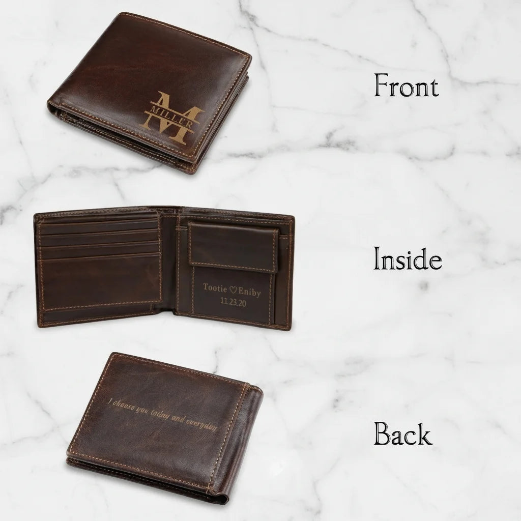 Classic Brown Personalised Leather Wallet for Men – Engrave with Initial for the Perfect Gift