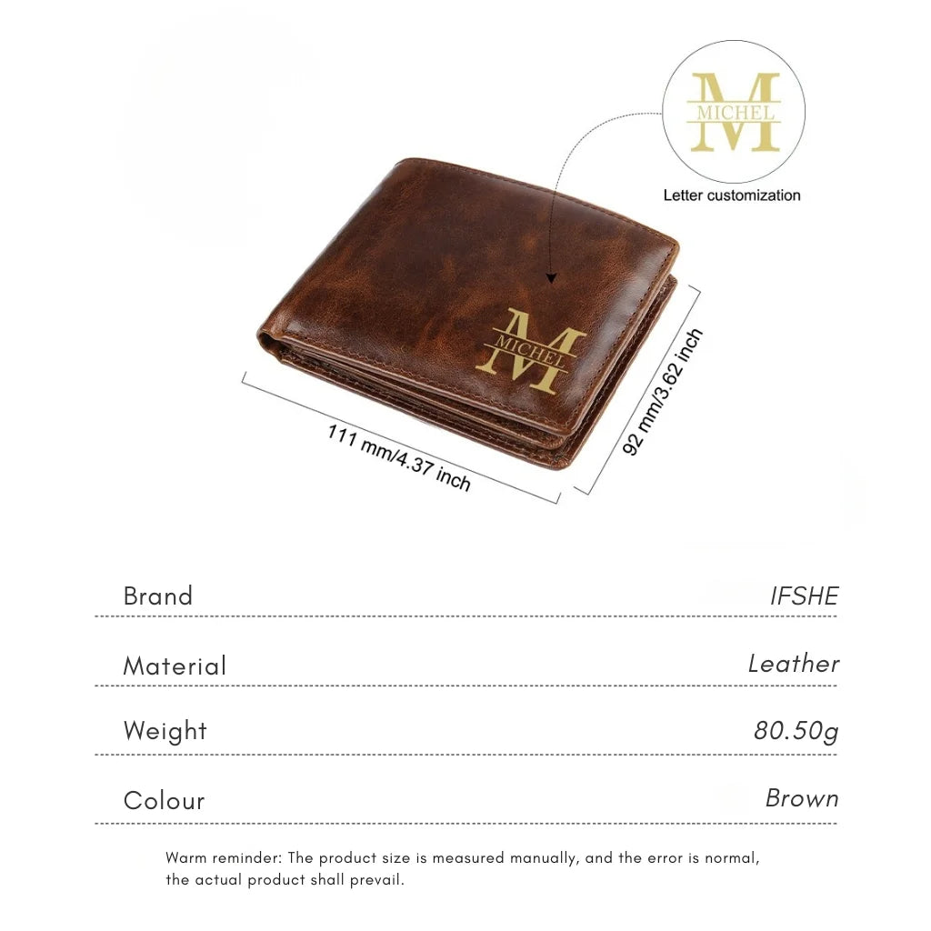 Classic Brown Personalised Leather Wallet for Men – Engrave with Initial for the Perfect Gift