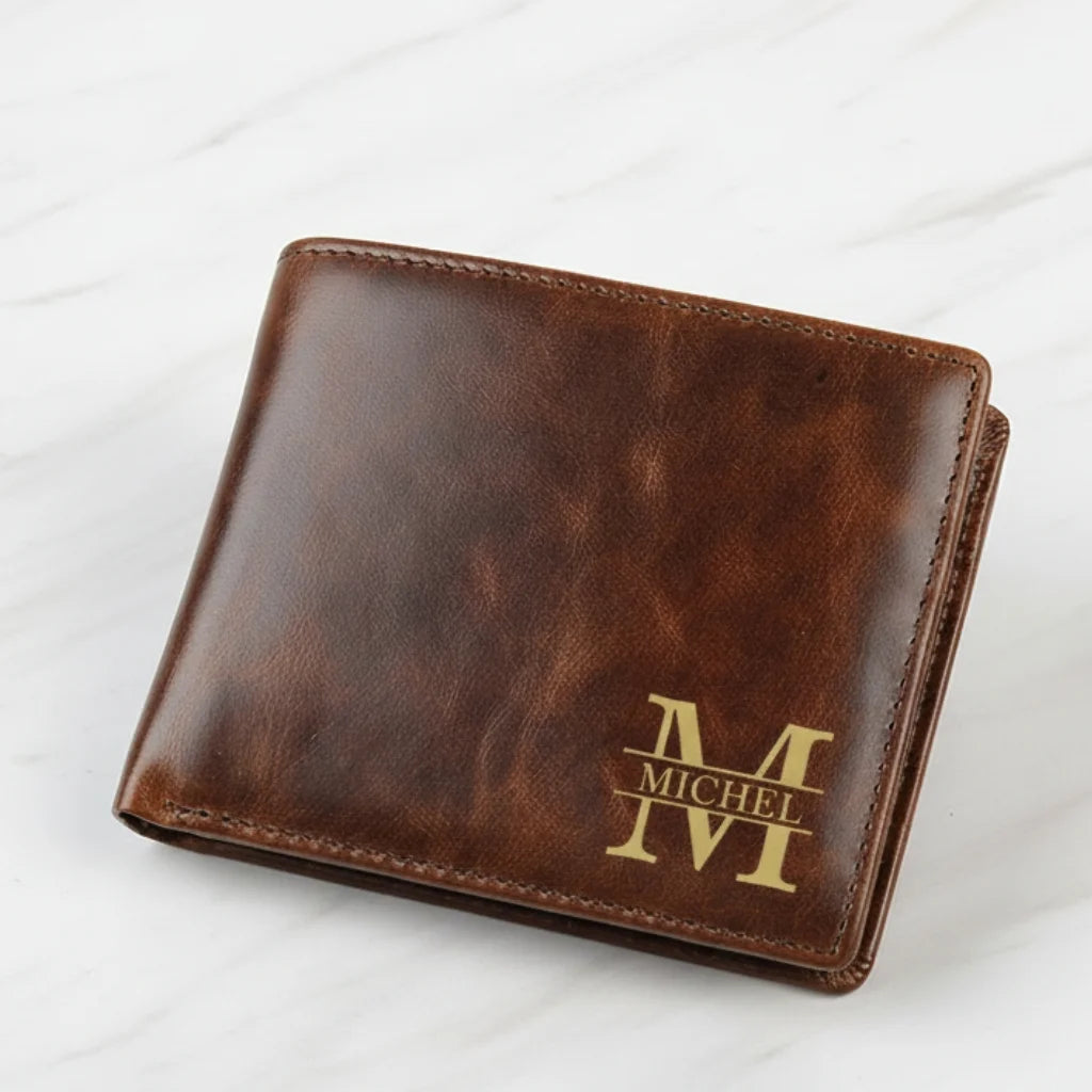 Classic Brown Personalised Leather Wallet for Men – Engrave with Initial for the Perfect Gift
