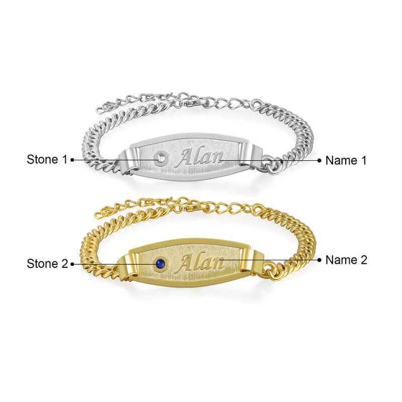 Personalised Matching Couple Name Bracelets with Birthstone