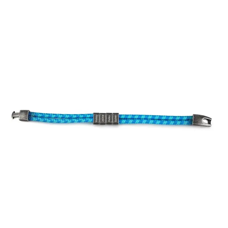 Personalised Men's Blue Nylon Bracelet with Stainless Steel Beads - Father's Day Gift