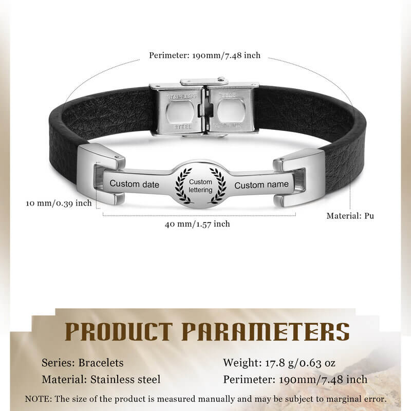 Personalised Men's Bracelet Engraved Name Initial and Date