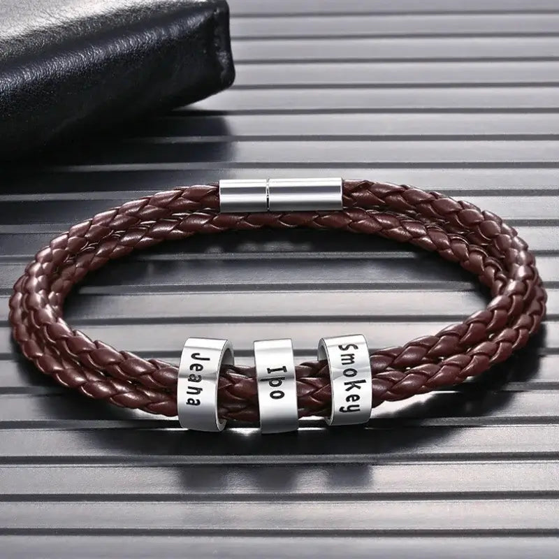 Mens Personalised Bracelet Leather Bracele For Men Custom Bracelet For Men Mens Silver Bead Bracelet Mens Name Bracelet Mens Silver Bracelet