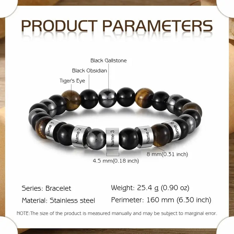 Men's Engraved Names Gemstone Beads Personalised Bracelet