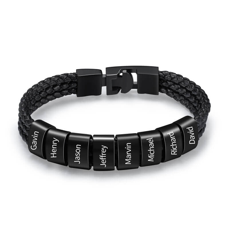 Personalised Men's Leather Bracelet Engraved Name Bracelet for Him