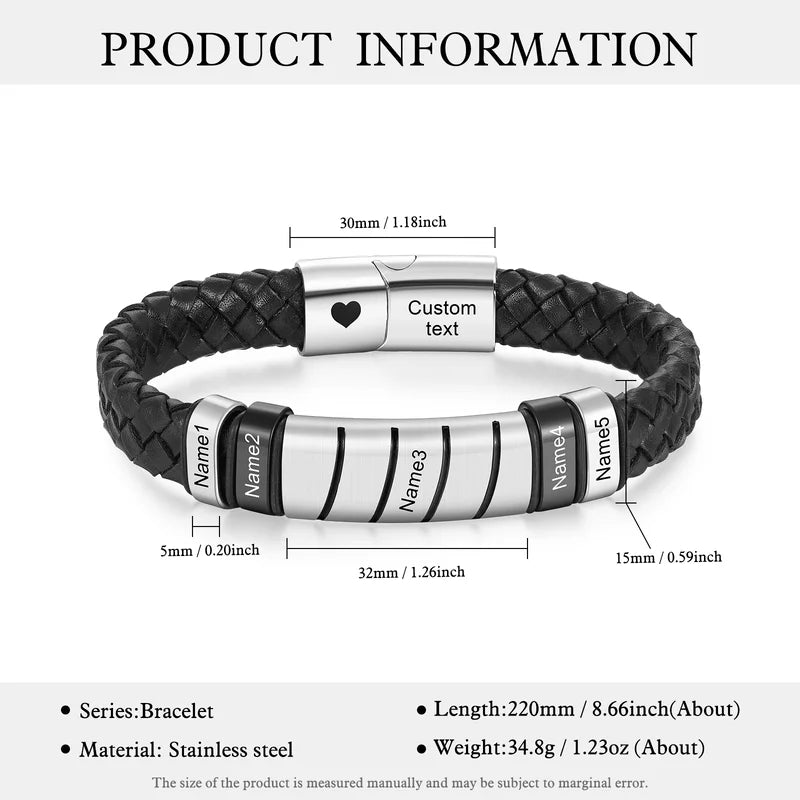 Personalised Men's Leather Bracelet with Engraving