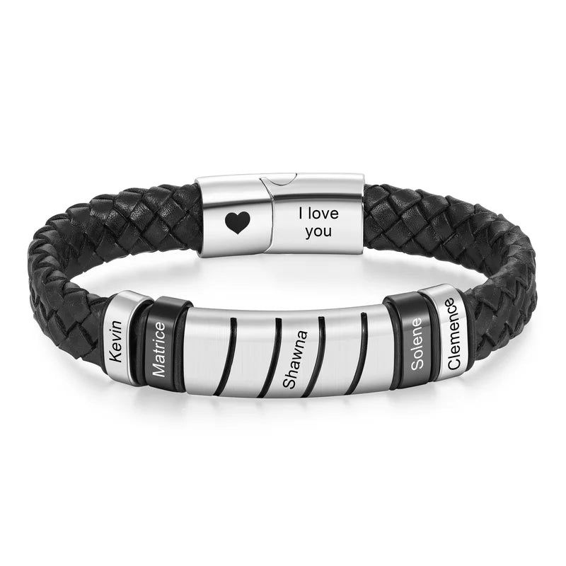 Personalised Men's Leather Bracelet with Engraving