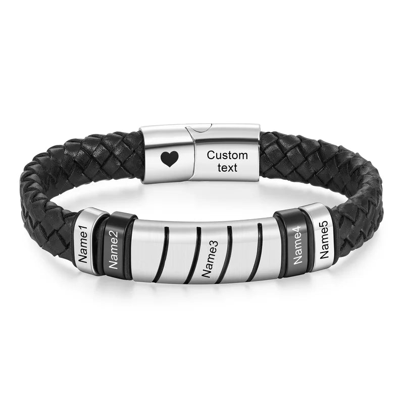 Personalised Men's Leather Bracelet with Engraving