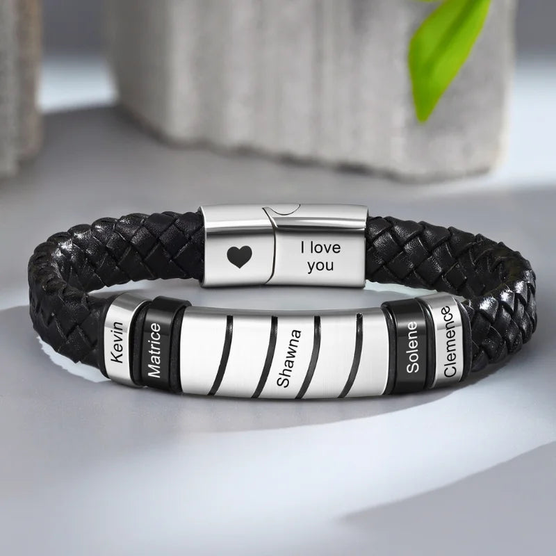 Personalised Men's Leather Bracelet with Engraving
