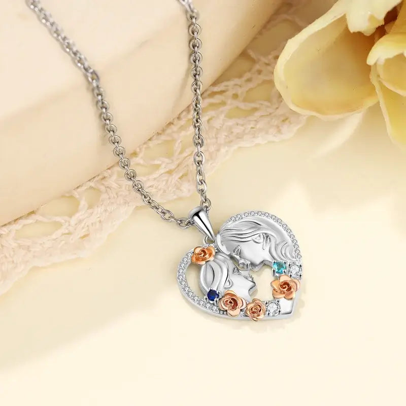 Personalised Necklace for Mum - 2 Birthstones Mother and Daughter Heart Pendant