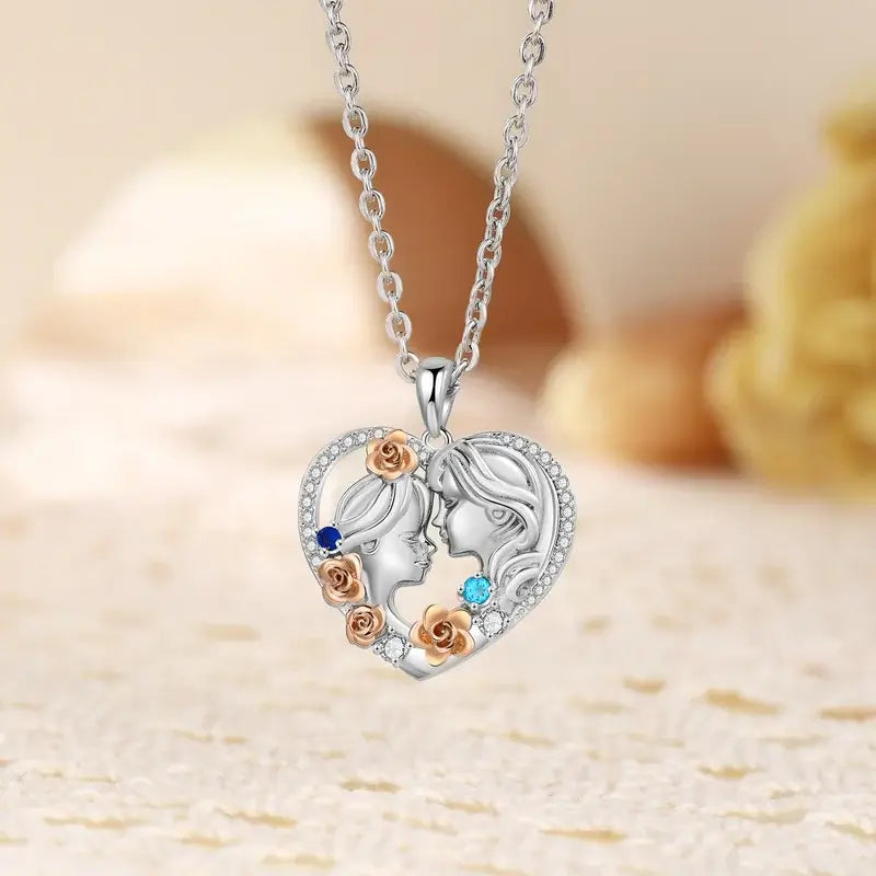 personalised mother daughter 2 birthstones heart necklace 2