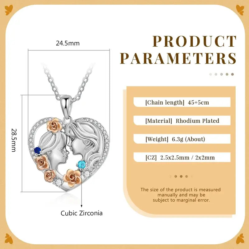 Personalised Necklace for Mum - 2 Birthstones Mother and Daughter Heart Pendant