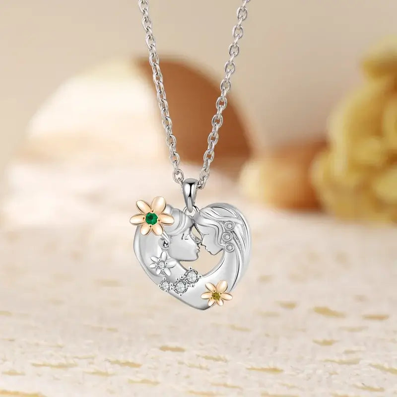 Personalised Mum Necklace - 2 Birthstones Mother and Daughter Heart Pendant