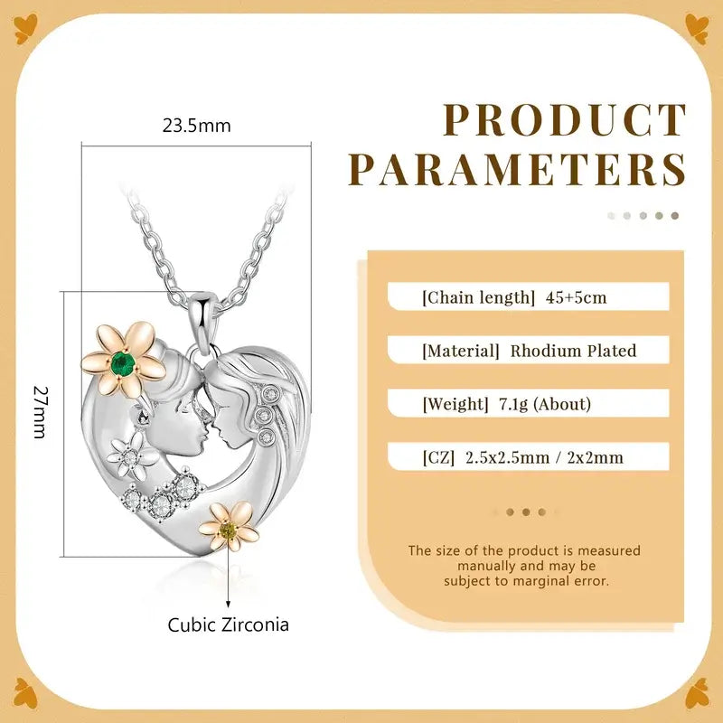 Mnjin Gifts For Mum Sterling Silver Mother Daughter Love Heart Necklace  Pendant Silver - Walmart.com