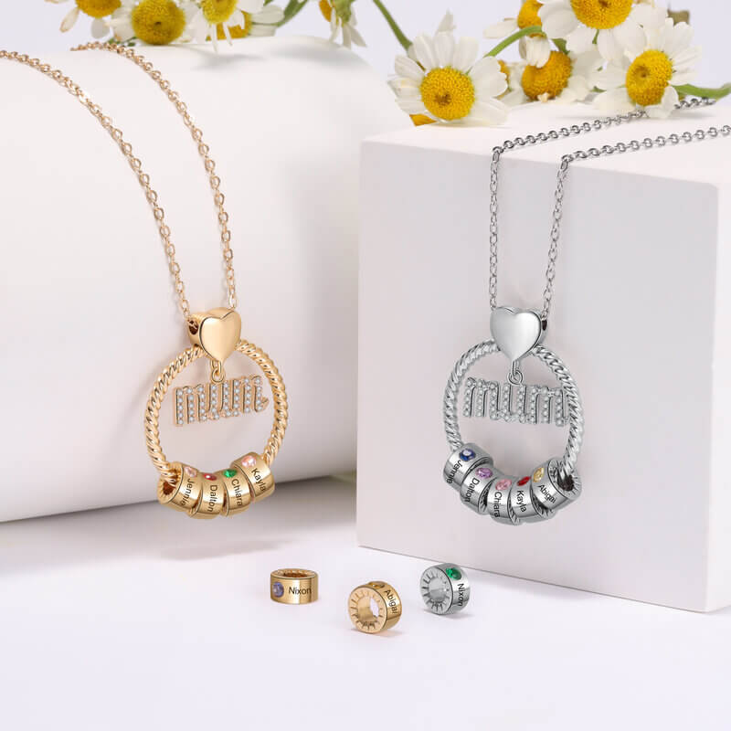 Mom Birthday Gifts - Mother's Necklace with Engraved Children Charms - Rose Gold Plated - Mom Necklace with Kid's Names