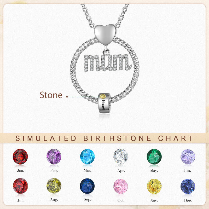 Personalised Mum Necklace with 1-6 Birthstone Engraved Beads