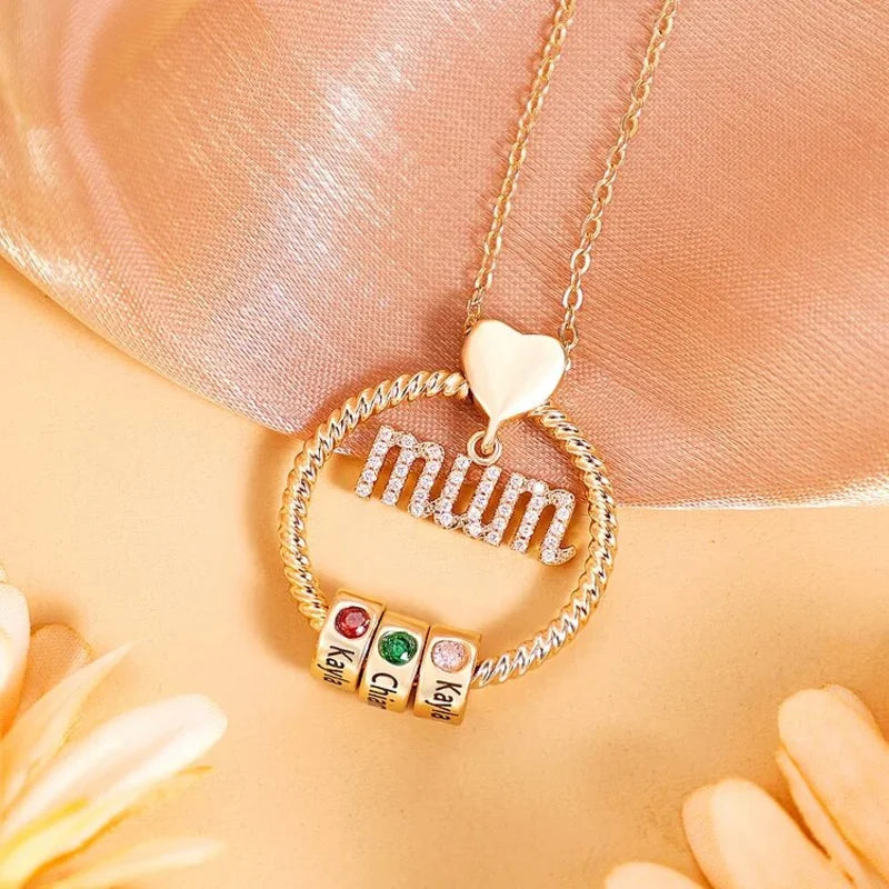 Personalised Mum Necklace with 1 6 Birthstone Engraved Beads