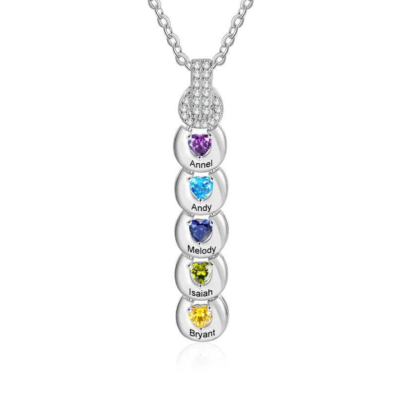 Personalised Mum Necklace with Children's Names | Heart Birthstone Personalised Necklace for Mum