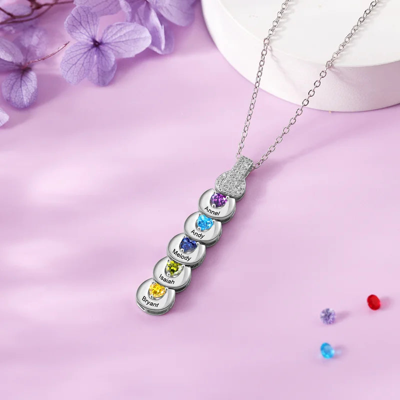 Personalised Mum Necklace with Children's Names | Heart Birthstone Personalised Necklace for Mum