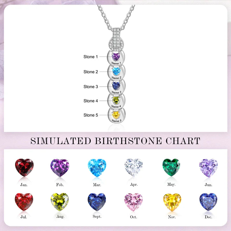 Personalised Mum Necklace with Children's Names | Heart Birthstone Personalised Necklace for Mum