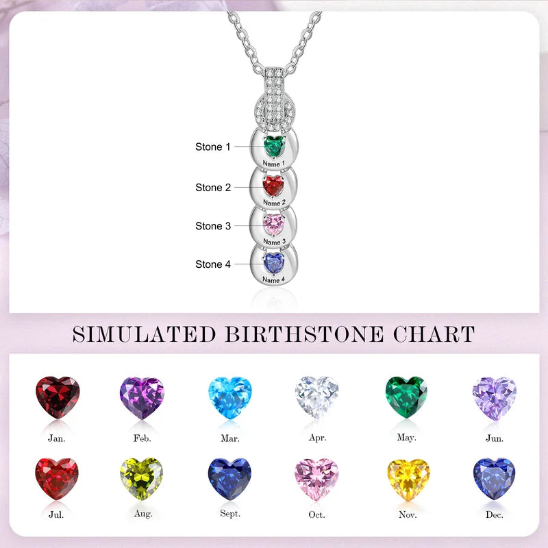 Personalised Mum Necklace with Children's Names | Heart Birthstone Personalised Necklace for Mum