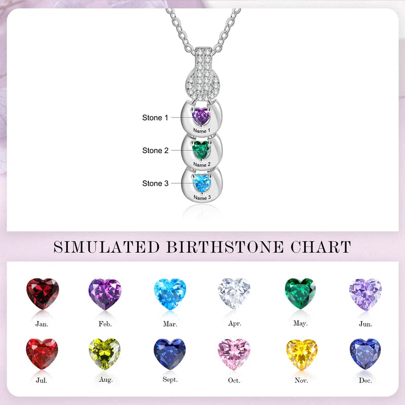 Personalised Mum Necklace with Children's Names | Heart Birthstone Personalised Necklace for Mum