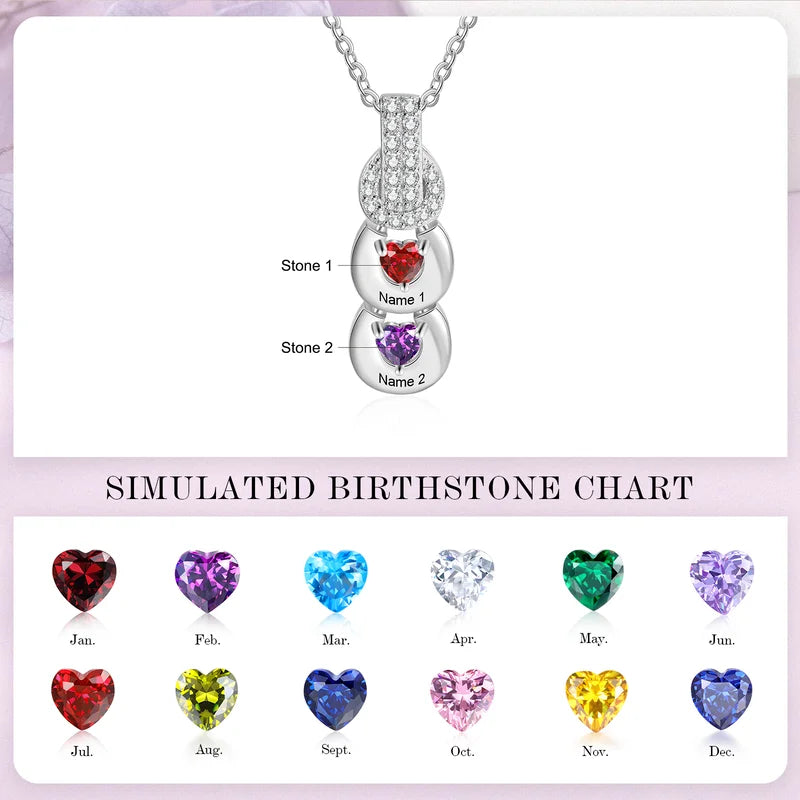 Personalised Mum Necklace with Children's Names | Heart Birthstone Personalised Necklace for Mum