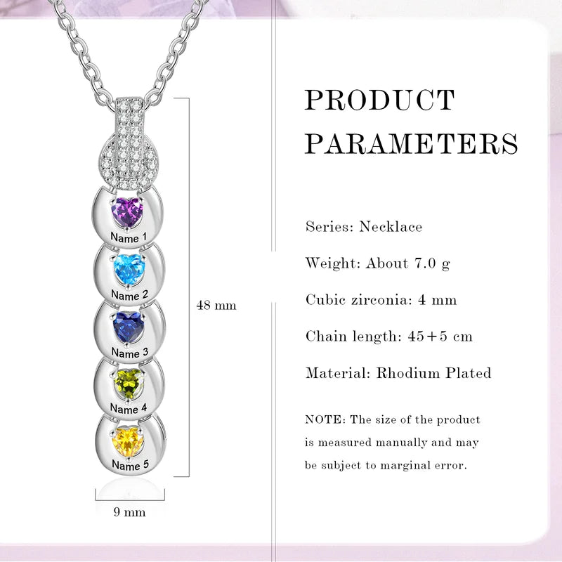 Personalised Mum Necklace with Children's Names | Heart Birthstone Personalised Necklace for Mum