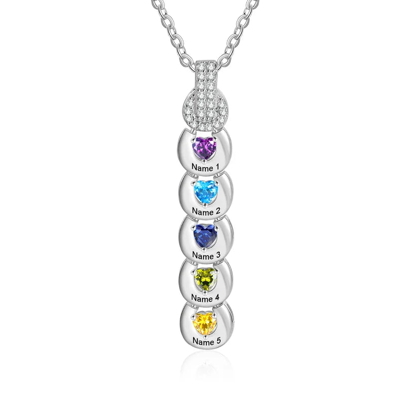 Personalised Mum Necklace with Children's Names | Heart Birthstone Personalised Necklace for Mum