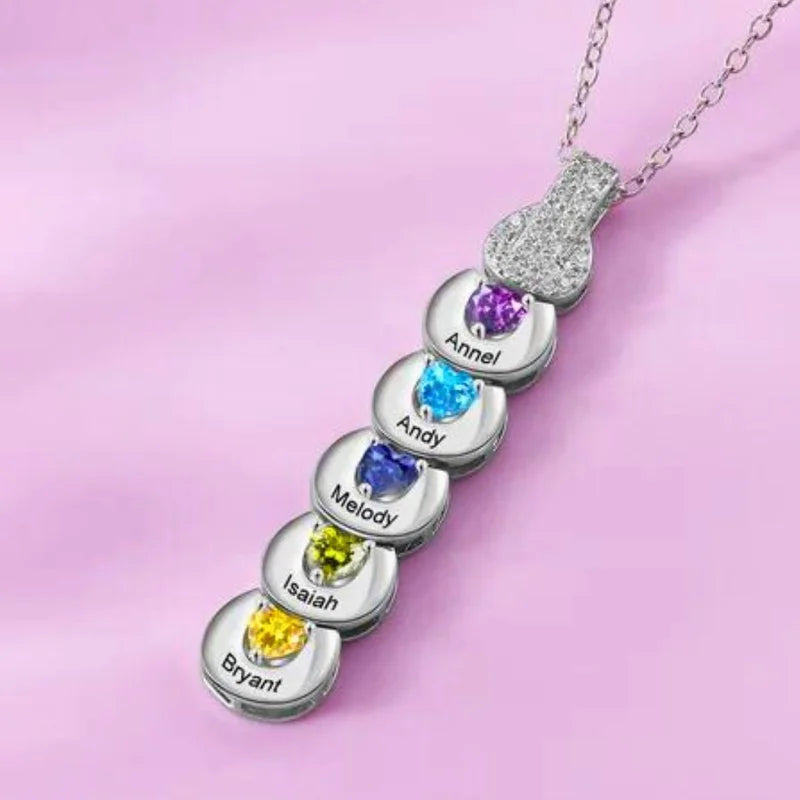 Personalised Mum Necklace with Children's Names | Heart Birthstone Personalised Necklace for Mum