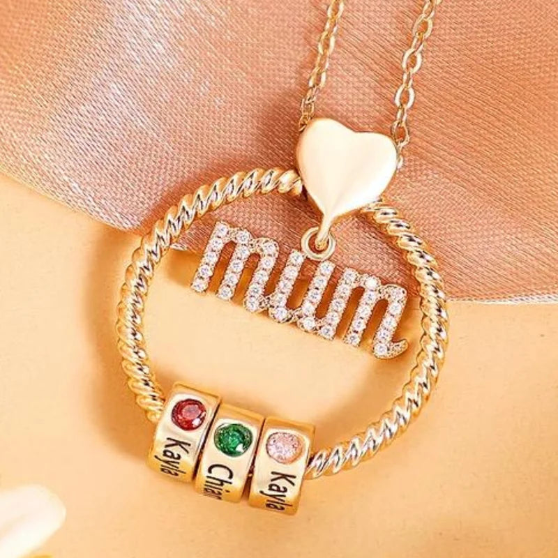 Mum Necklace | Personalised Mum Necklace with Children's Name | Mum Necklace with Name and Birthstone