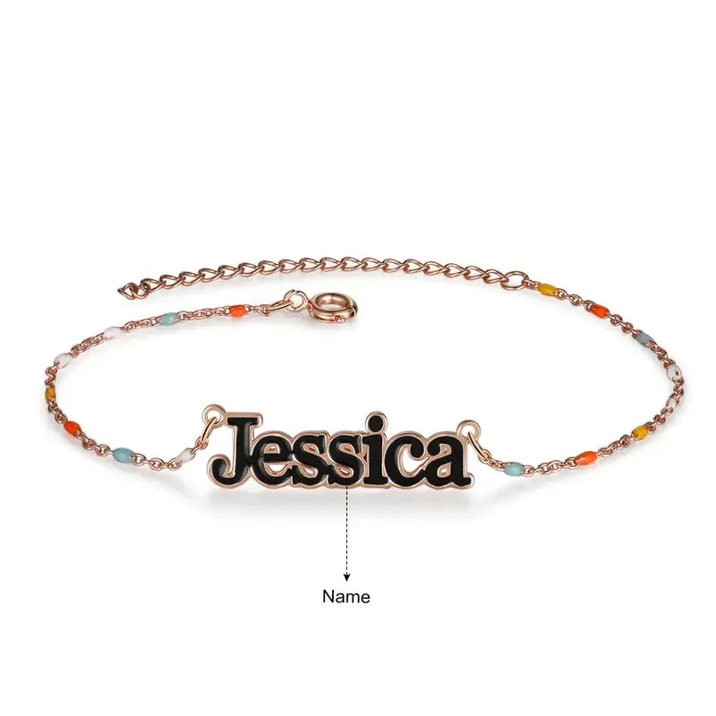 Personalised Name Bracelet Silver/Rose Gold, Beaded Name Bracelet for Women, Custom Name Gift for Her