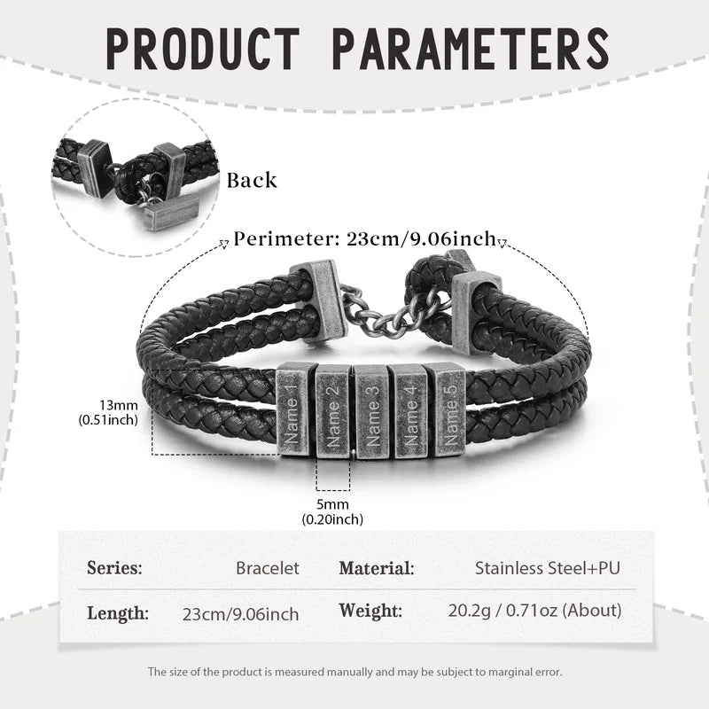 Personalised Name Bracelet for Men - 2-5 Engraved Beads